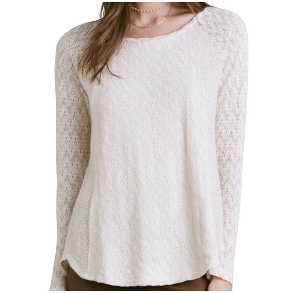 ANTHROPOLOGIE ONE SEPTEMBER Women’s Boho Ivory Sweater Knit Lave Top